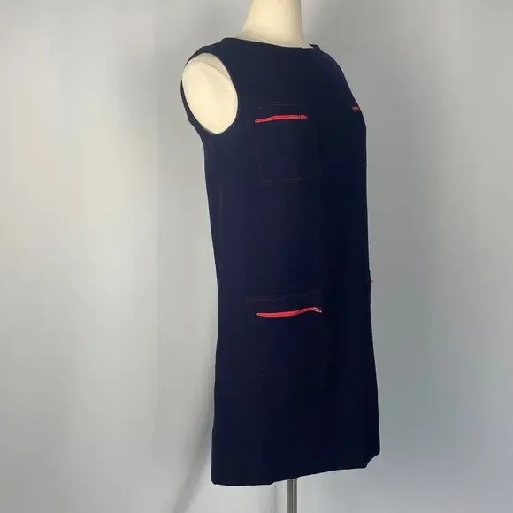 Vintage 70s Dress Size 12 Navy Blue Shift Pinafore Casual Mod Retro GoGo  Minimal